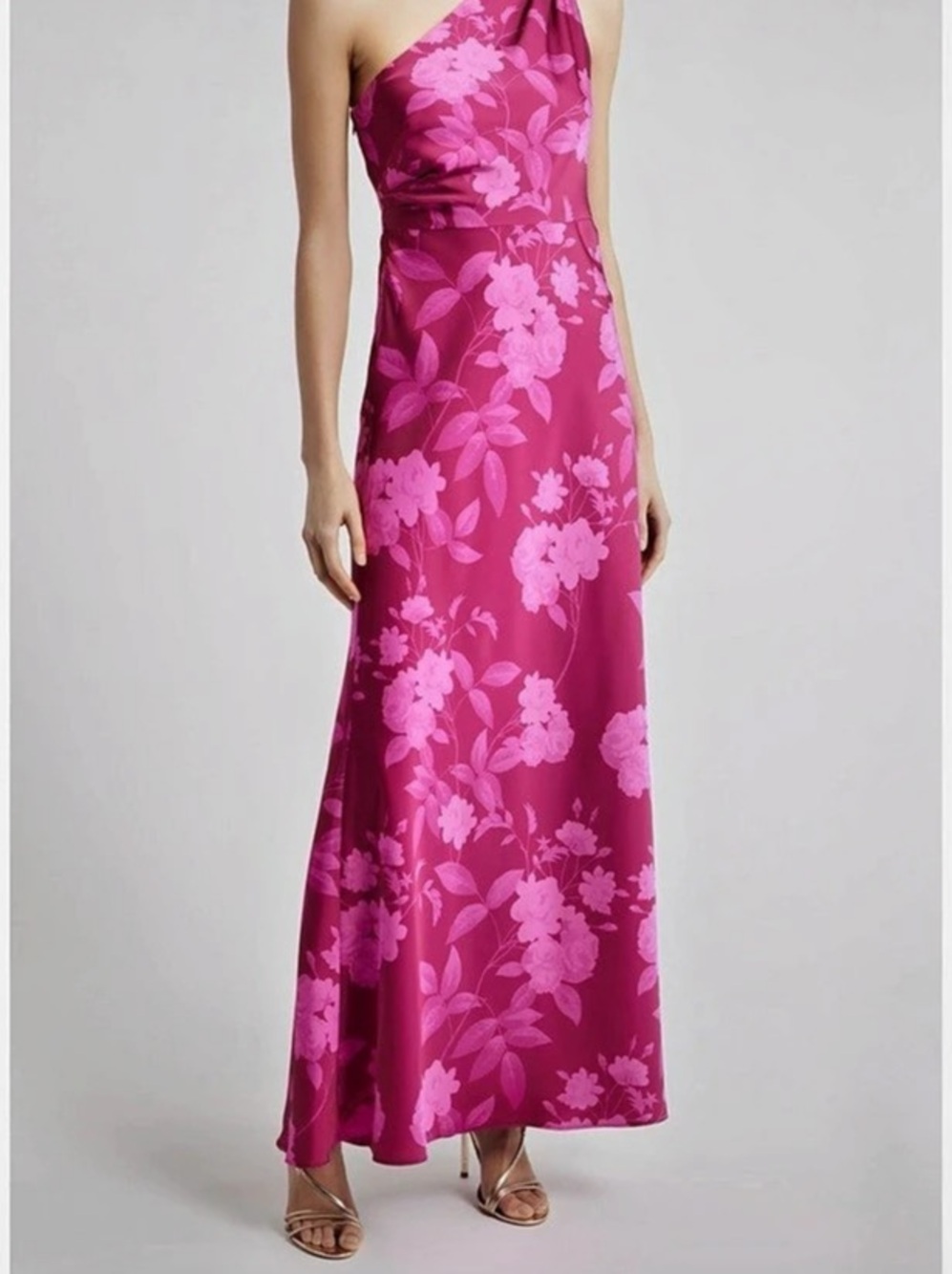 Sachin & Babi Rhodolite roses Satin One-Shoulder Maxi Dress